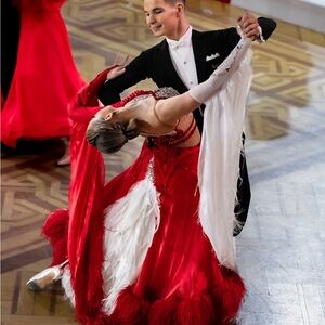 STESH Atelier ballroom competition dress for sale, richly decorated with stones.